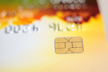 chip bank cards close up, selective focus, light background