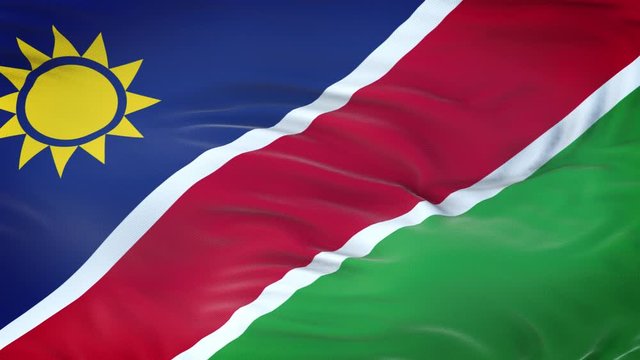 Namibia flag waving in the wind with highly detailed fabric texture. Seamless loop