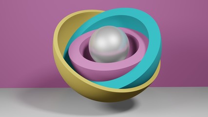 3D rendering abstract geometric shape egg with three layers located inside a pearl