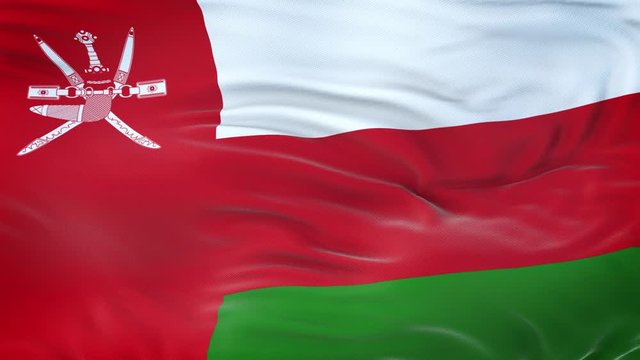 Oman flag waving in the wind with highly detailed fabric texture. Seamless loop