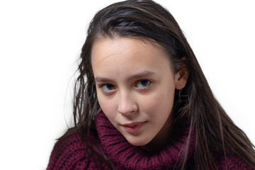 Studio photo of a young girl on a white background