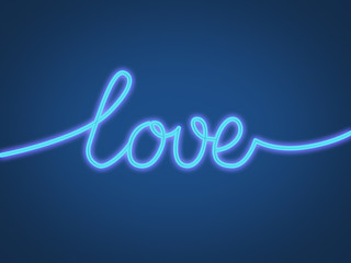 Neon Love lettering on classic blue background