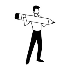 man with pencil to write on white background