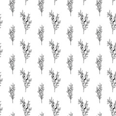 Olive branch seamless pattern. Hand drawn vector food illustration.  Mediterranean style plant background. Retro botanical illustration.