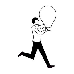 man with light bulb on white background