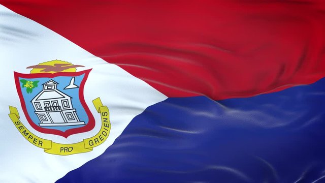 Sint Maarten flag waving in the wind with highly detailed fabric texture. Seamless loop