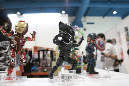KUALA LUMPUR, MALAYSIA - NOVEMBER 26, 2018: Fictional character action figure BLACK PANTER from Marvel. The action figure displayed by the collector for public