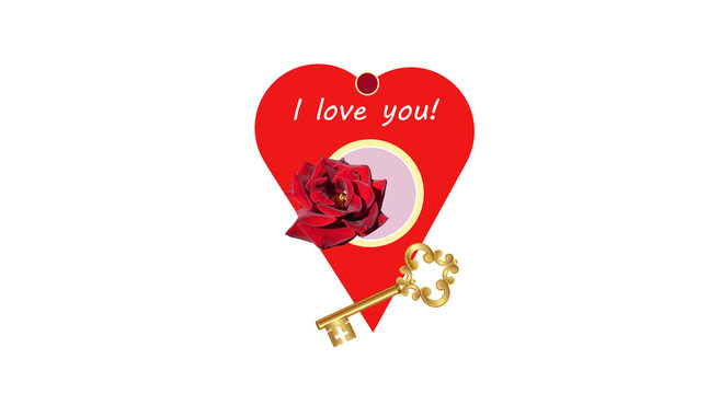 Congratulations on Valentines day background with heart, rose and key from the heart. Pattern illustration with the inscription - I love you. Wallpaper, flyers, invitation, posters, brochure, banners. - Powered by Adobe