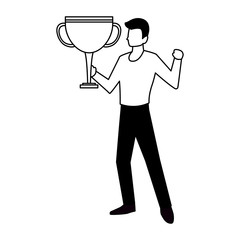 man with trophy gold in white background