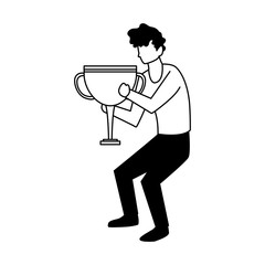 man with trophy gold in white background