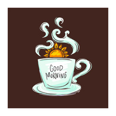 Cup of coffee at sunrise