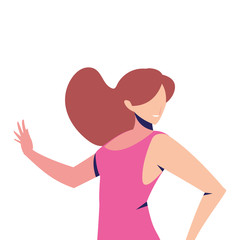 woman in pose of dancing, party, on white background