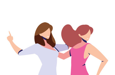 scene of women in dance pose, party, dance club