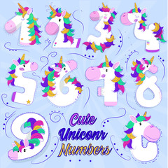 Obraz premium cute number shaped unicorns.illustration. vector