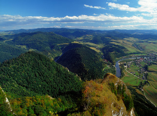 view from Trzy Korony Mountain, Pieniny Mountains, Dunajec river, Poland