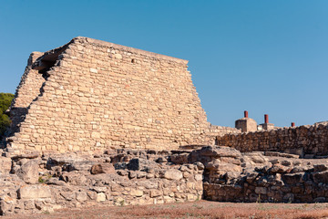 Casual view on the Knossos temple ruins elements in Heraklion, Greece