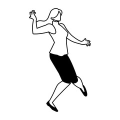silhouette of woman in pose of dancing on white background