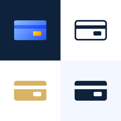 Credit card vector stock icon set. The concept of mobile banking and opening a bank account. Color stylish illustration with abstract figures and leaves.