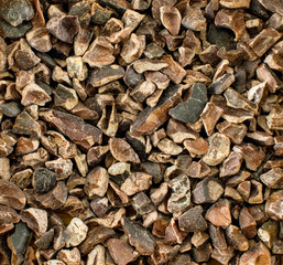 Raw cacao nibs close-up shot