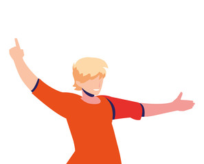 man in pose of dancing, party, on white background