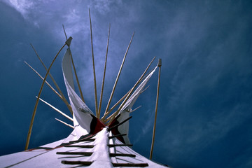 View up to splayed poles of Teepee, Pocatello, Idaho © John Nakata
