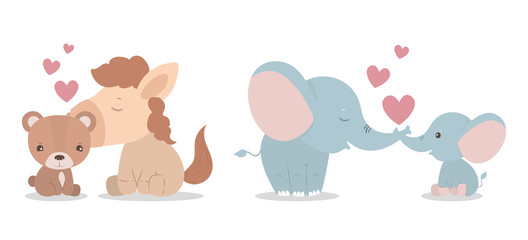 Isolated cute elephants bear and horse cartoon vector design