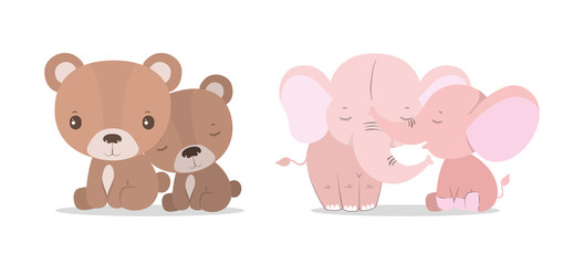 Isolated cute elephants and bears cartoons vector design
