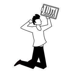 man with clipboard on white background