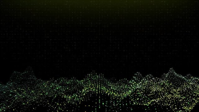Particles and dust mix and form a waveform-like substance against a grid. Ideal for science and technology themed productions.