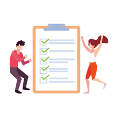 couple of people with clipboard on white background