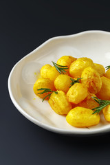 Dishes of traditional Russian cuisine. Restaurant serving. Black background.