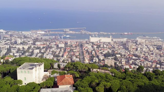 The Bahai Temple and Gardens of Haifa, Israel - Aerial view.