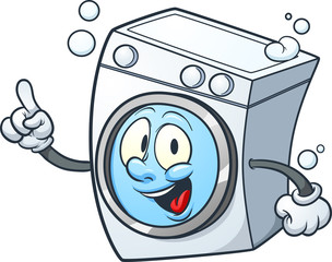 Cartoon washing machine. Vector clip art illustration with simple gradients. All in a single layer.