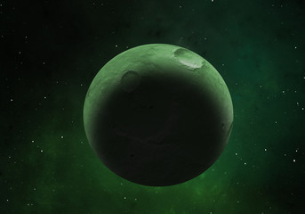 Obraz na płótnie Canvas 3d rendered Space Art: Alien Planet in outer space. Imaginary view of a green planet in a star field