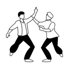 silhouette of men in pose of dancing on white background