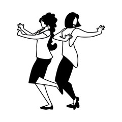 silhouette of women in pose of dancing on white background