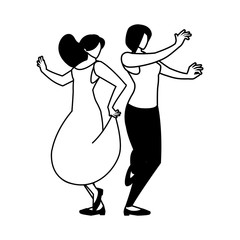 silhouette of women in pose of dancing on white background