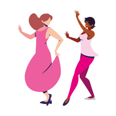 women in pose of dancing on white background