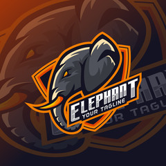 Esports mascot head elephant logo design template