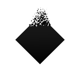 exploding rhombus with debris. Isolated black rhombus on white background. Concept, template for sale. 3d effect of particles. Vector illustration EPS 10
