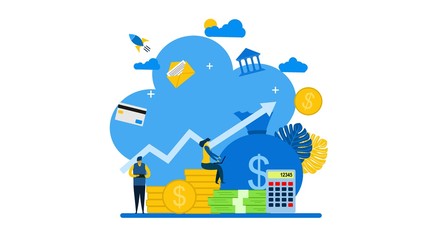 income salary rate increase.with Tiny People Character Concept Vector Illustration, Suitable For web landing page,Wallpaper, Background,banner,Book Illustration