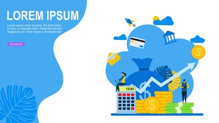 Obraz premium income salary rate increase.with Tiny People Character Concept Vector Illustration, Suitable For web landing page,Wallpaper, Background,banner,Book Illustration