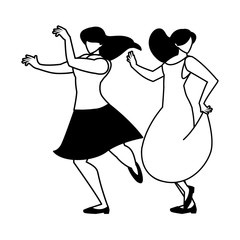 silhouette of women in pose of dancing on white background
