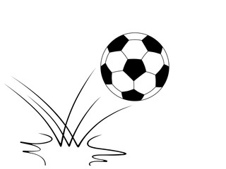 bouncing soccer ball, black and white illustration