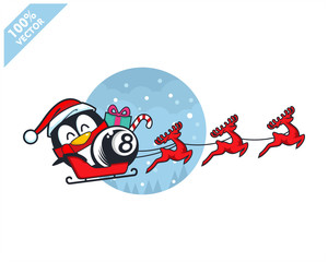 Billiard 8 ball santa hat with cartoon christmas penguin logo vector	