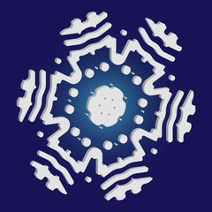 Paper cut isolated snowflake on blue background.