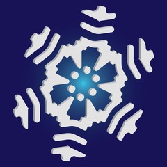 Isolated silhouette of snowflake on blue background.