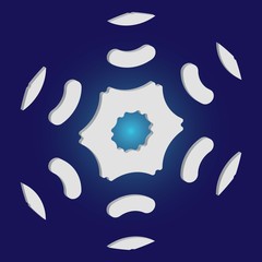 Isolated silhouette of snowflake on blue background.