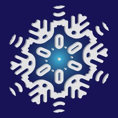 Simple, beautiful snowflake on blue background.