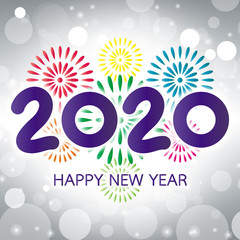 2020 Happy New Year Greeting Card with Fireworks - 309298109